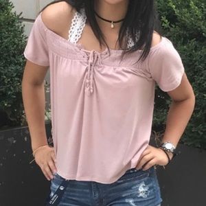 American Eagle Off Shoulder Lace Up Top